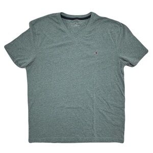 Tommy Hilfiger Men's Heather Gray V-Neck Embroidered Short Sleeve Tee Size Large